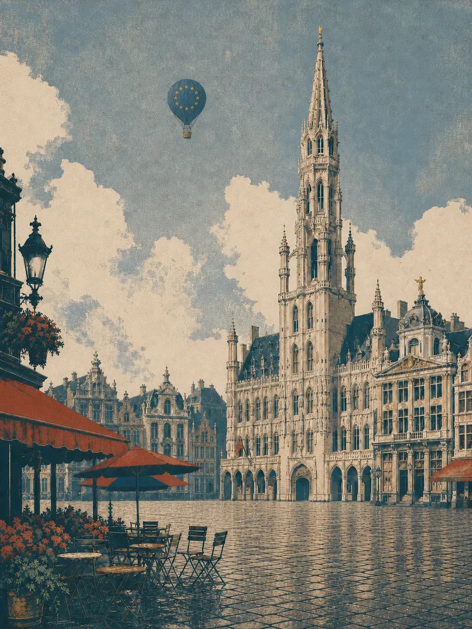 Vintage travel-poster illustration of Brussels, Belgium