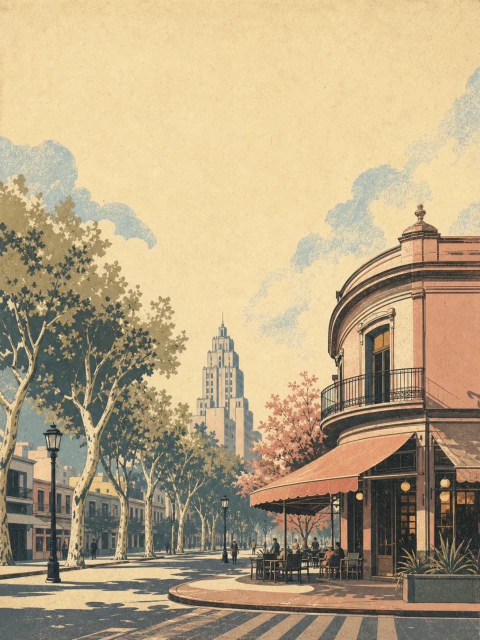 Vintage travel-poster illustration of Buenos Aires, Argentina