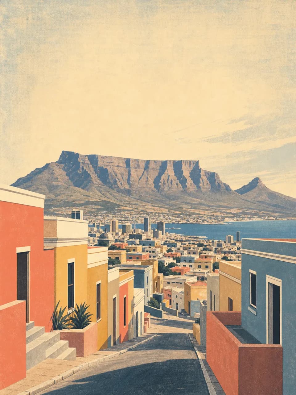 Vintage travel-poster illustration of Cape Town, South Africa