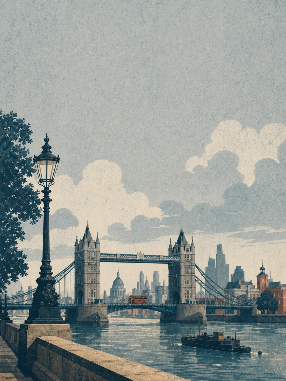 Vintage travel-poster illustration of London, United Kingdom