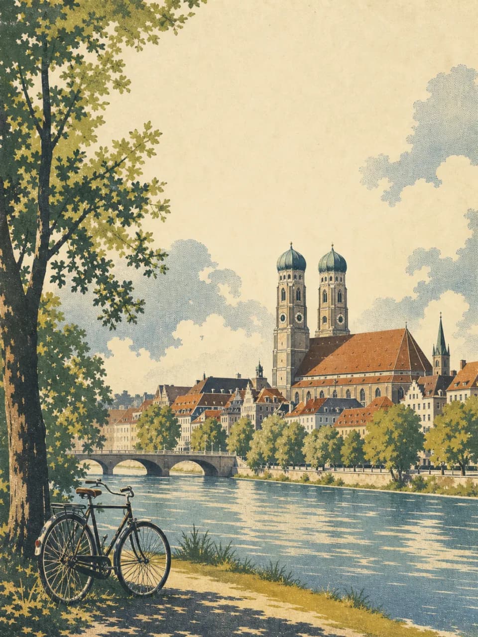 Vintage travel-poster illustration of Munich, Germany