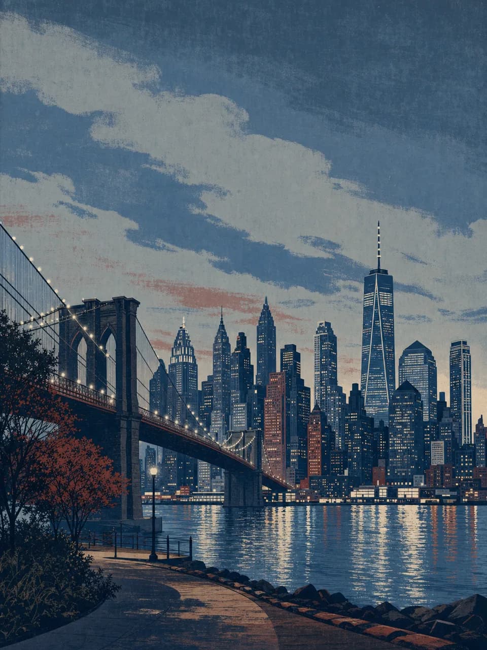 Vintage travel-poster illustration of New York City, United States