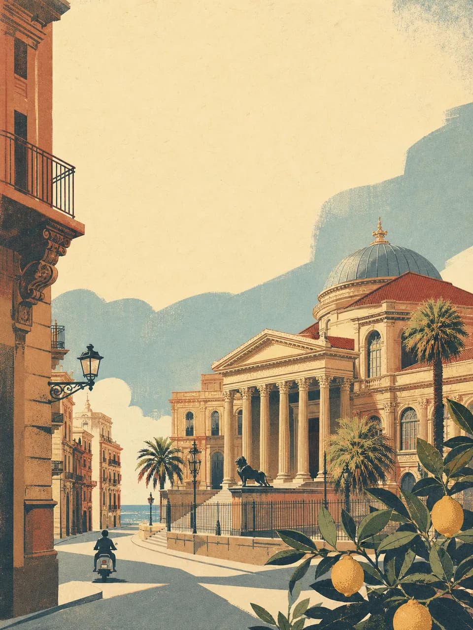 Vintage travel-poster illustration of Palermo, Italy