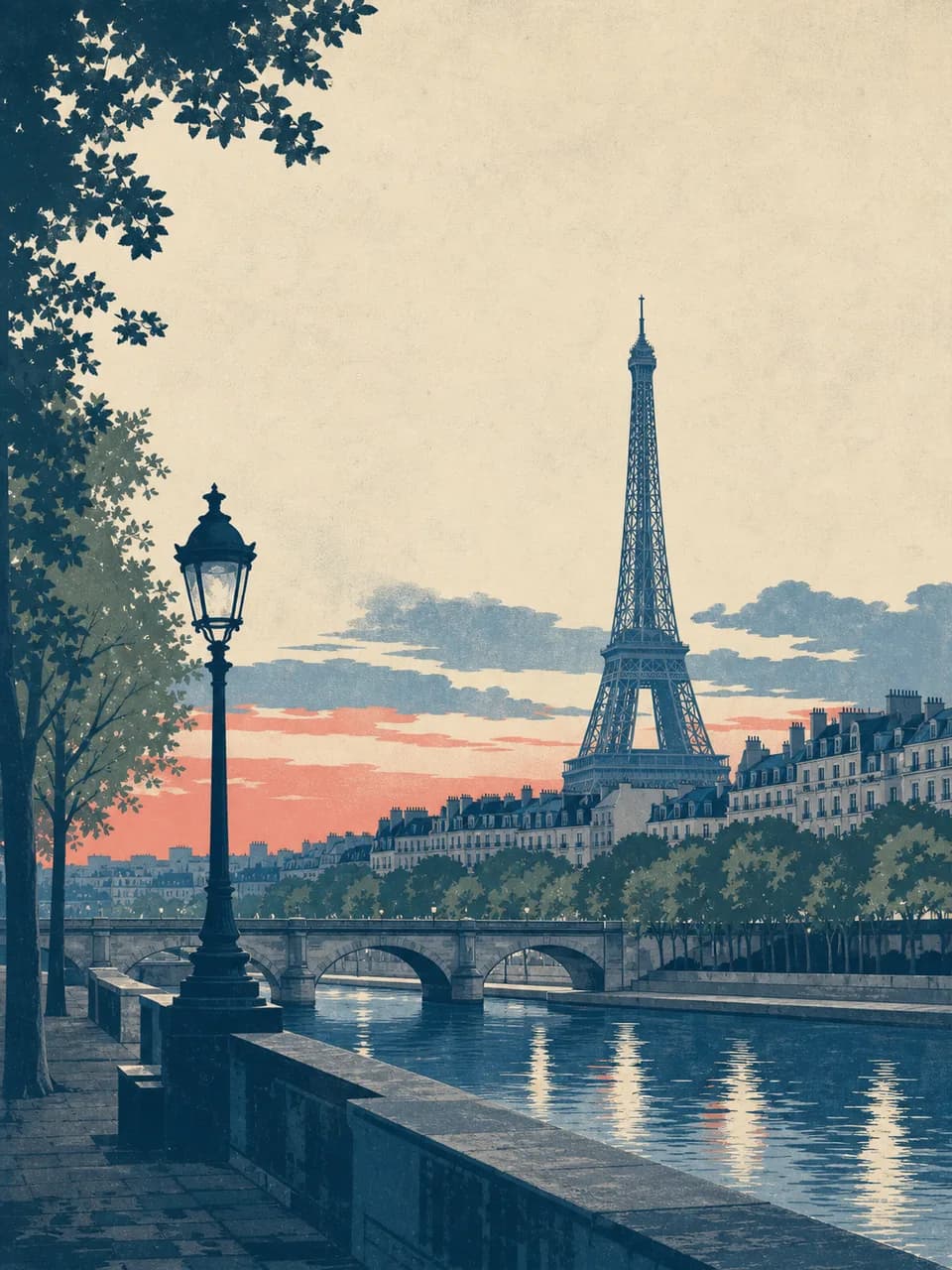 Vintage travel-poster illustration of Paris, France