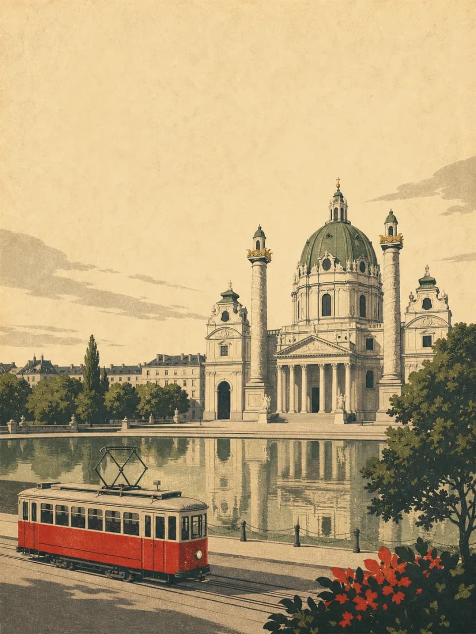 Vintage travel-poster illustration of Vienna, Austria