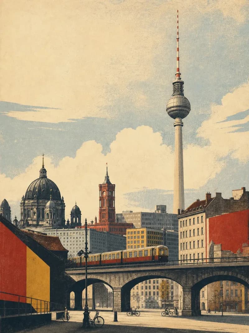 Vintage travel-poster illustration of Berlin, Germany