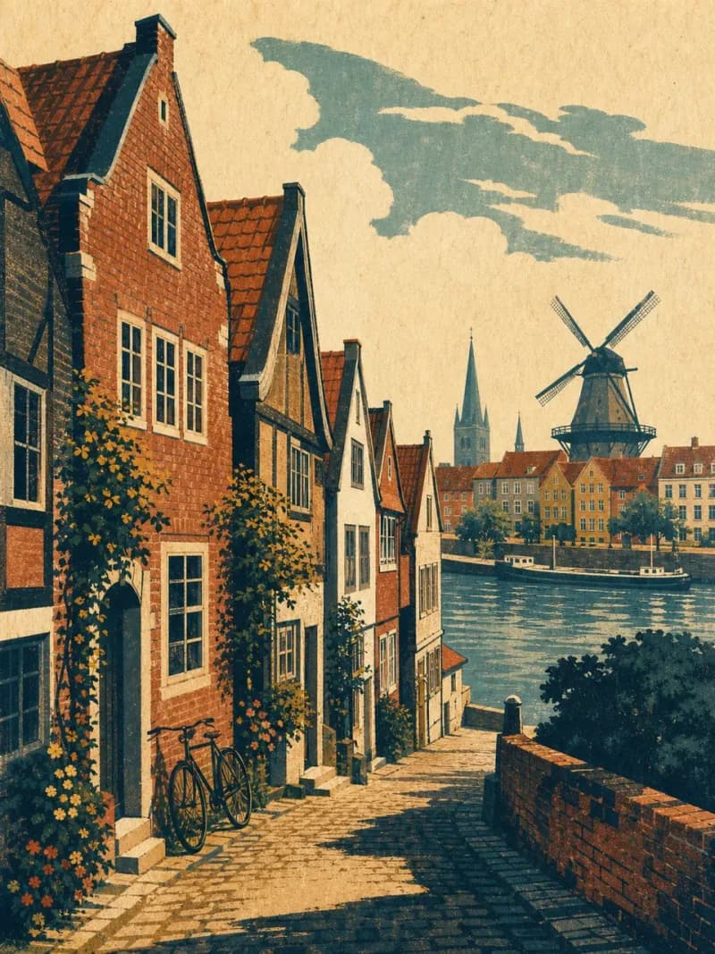 Vintage travel-poster illustration of Bremen, Germany